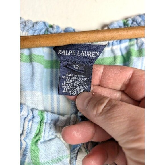 Ralph Lauren Girls Dress Size 12 Ruffle Linen Blend Plaid Summer Easter Party - Picture 8 of 10